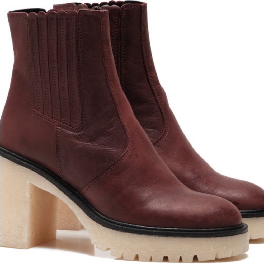 Free People 188 Cherry Chocolate James Leather Chunky Platform Chelsea Boots 37